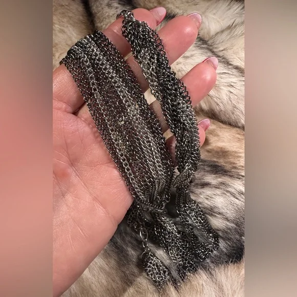 Brutalist Braided Graduating Multi-Chain Steel Nickel Necklace - Picture 6 of 6